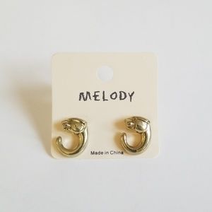 Melody Jewelry - Melody Gold Color Panther Semi-Hoop Earrings Melody Jewelry - Melody Gold Color Panther Semi-Hoop Earrings